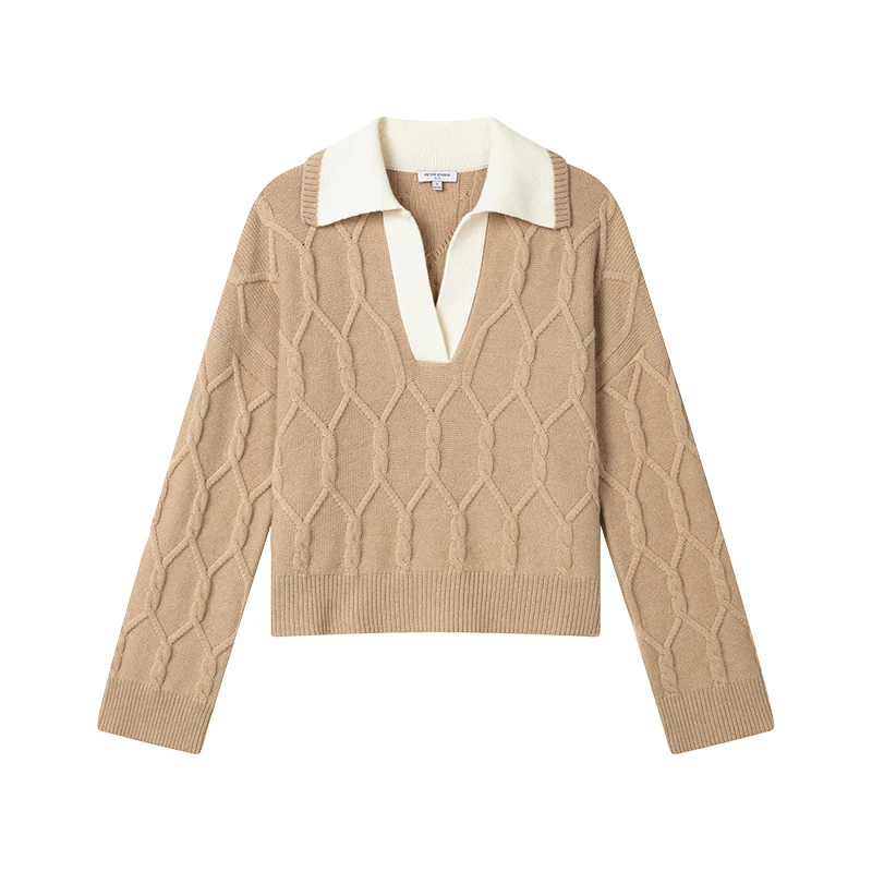 Canyon浅驼菱形针织法式美利奴羊毛羊绒混纺毛衣 | Canyon Cashmere Blend Sweater - Camel 商品