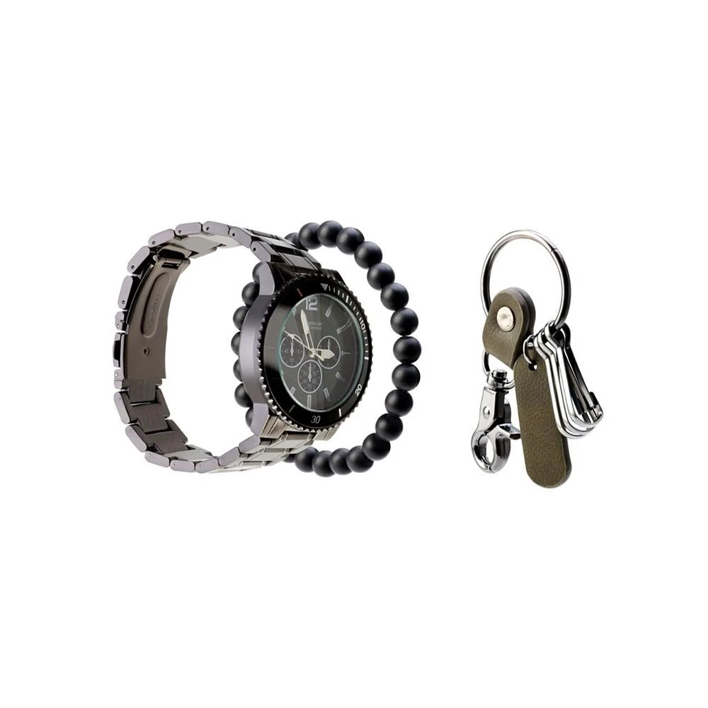 商品American Exchange|Men's Quartz Movement Gunmetal Bracelet Analog Watch, 46mm and Keychain with Bracelet and Zippered Travel Pouch,价格¥225,第2张图片详细描述