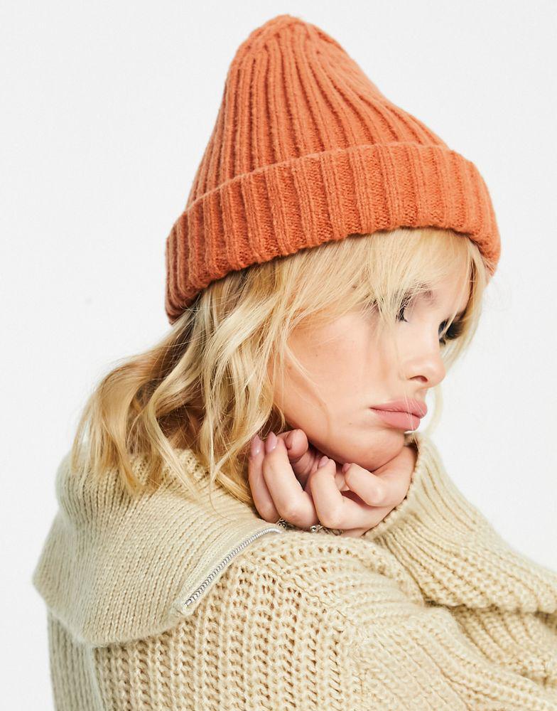 Topshop chunky ribbed beanie in orange商品第4张图片规格展示