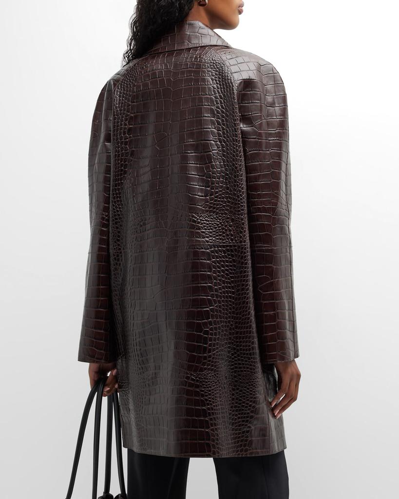 Balmacaan Crocodile Embossed Leather Coat商品第6张图片规格展示