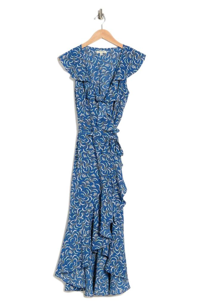 Patterned Ruffle Wrap Midi Dress商品第3张图片规格展示
