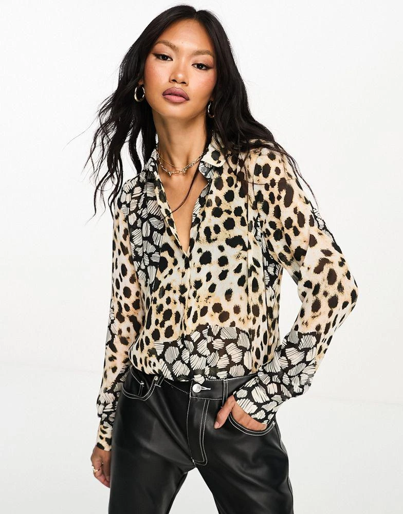 商品ASOS|ASOS DESIGN long sleeve soft shirt in mixed animal scarf print,价格¥165,第1张图片