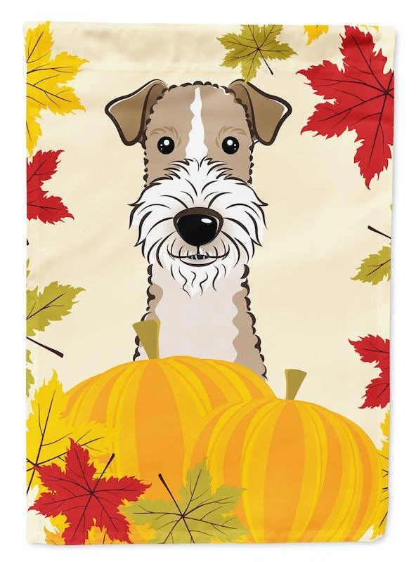 商品Caroline's Treasures|Wire Haired Fox Terrier Thanksgiving Garden Flag 2-Sided 2-Ply,价格¥135,第1张图片