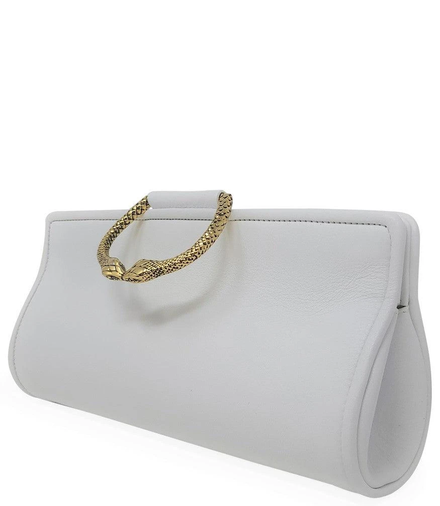 商品TRAMONTANO|Tramontano White Leather Large Clutch W/ Snake Handle,价格¥3737,第1张图片