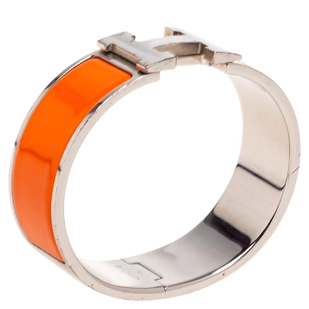 商品[二手商品] Hermes|Hermès Clic Clac H Orange Enamel Palladium Plated Wide Bracelet,价格¥2659,第2张图片详细描述