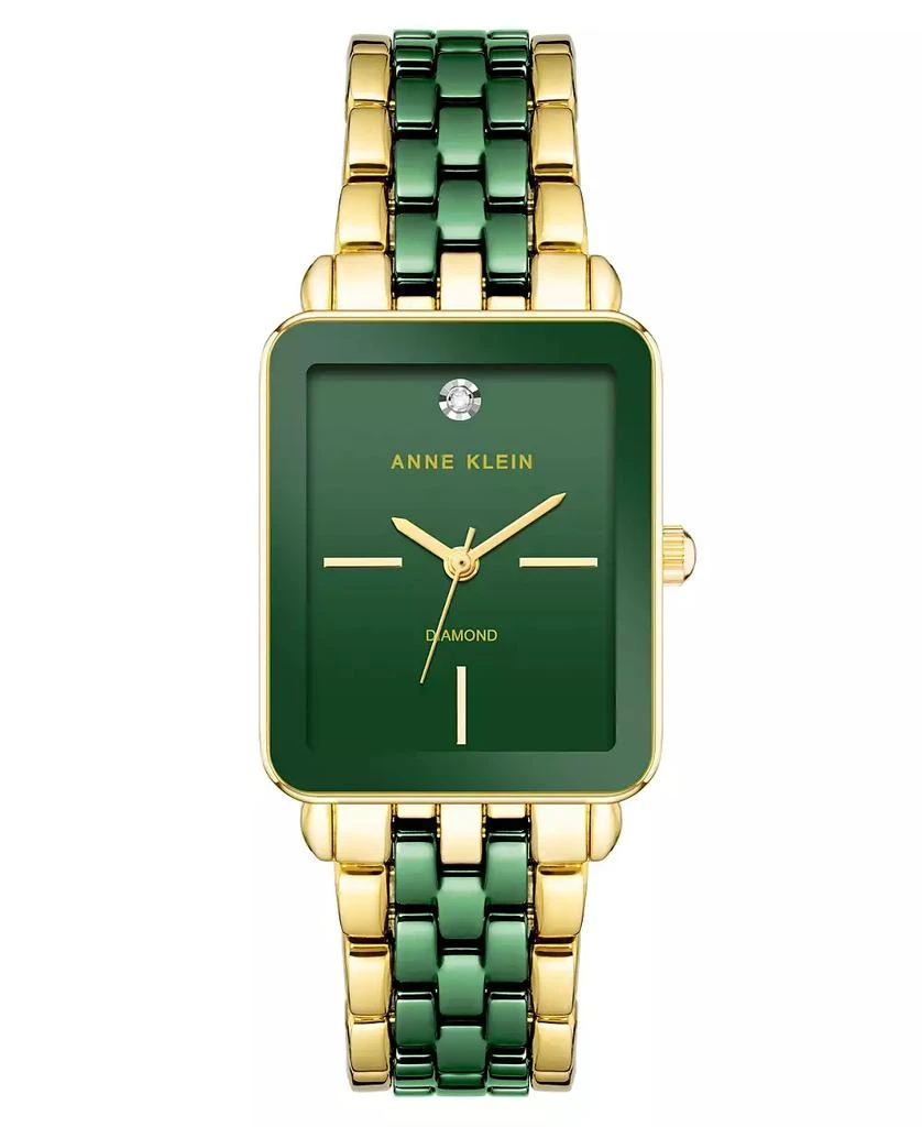 商品Anne Klein|Women's Three-Hand Quartz Rectangular Gold-Tone Alloy with Green Ceramic Bracelet Watch, 26mm,价格¥673,第1张图片