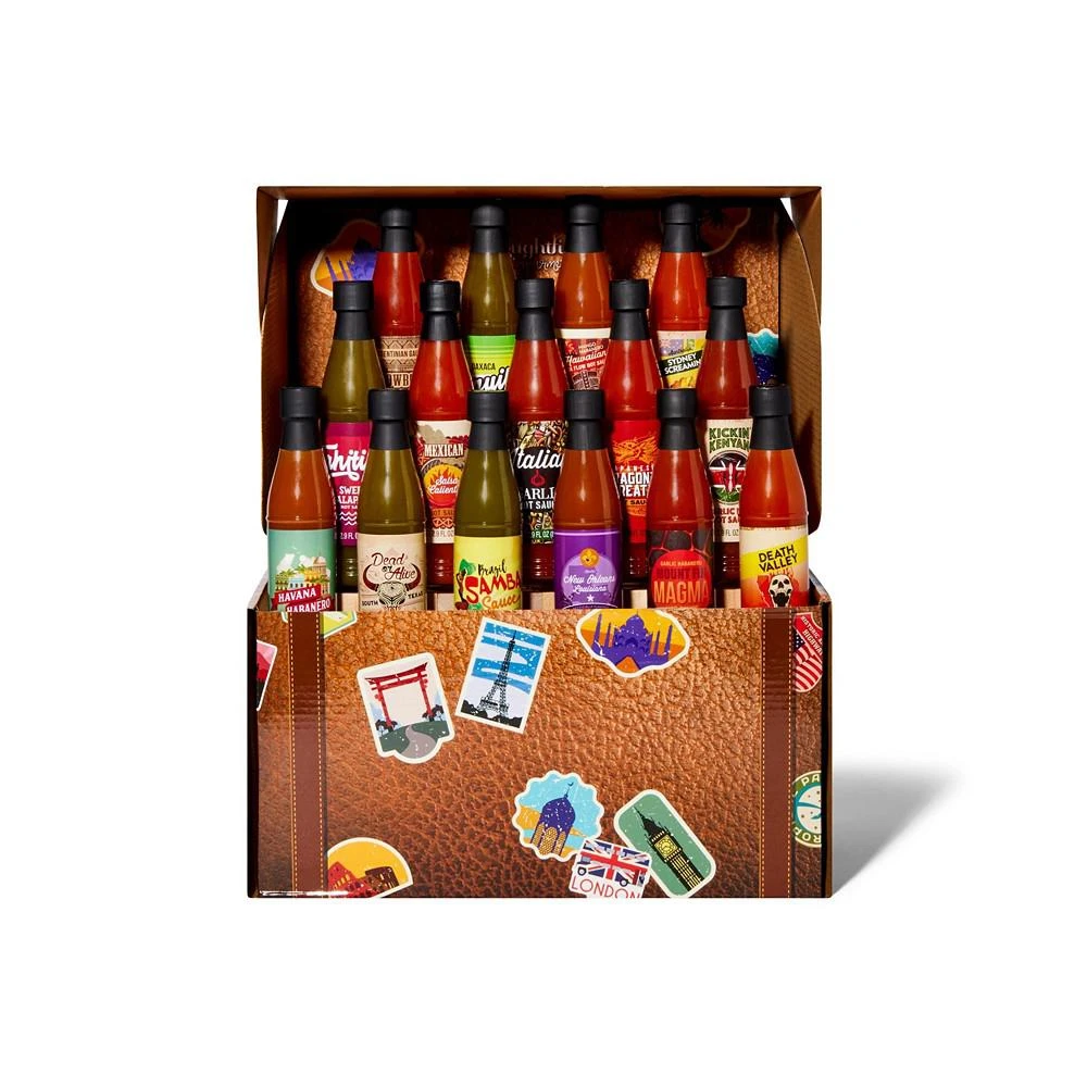 商品Thoughtfully|Gourmet, World Traveler Suitcase Hot Sauce Gift Set, Set of 15,价格¥447,第1张图片