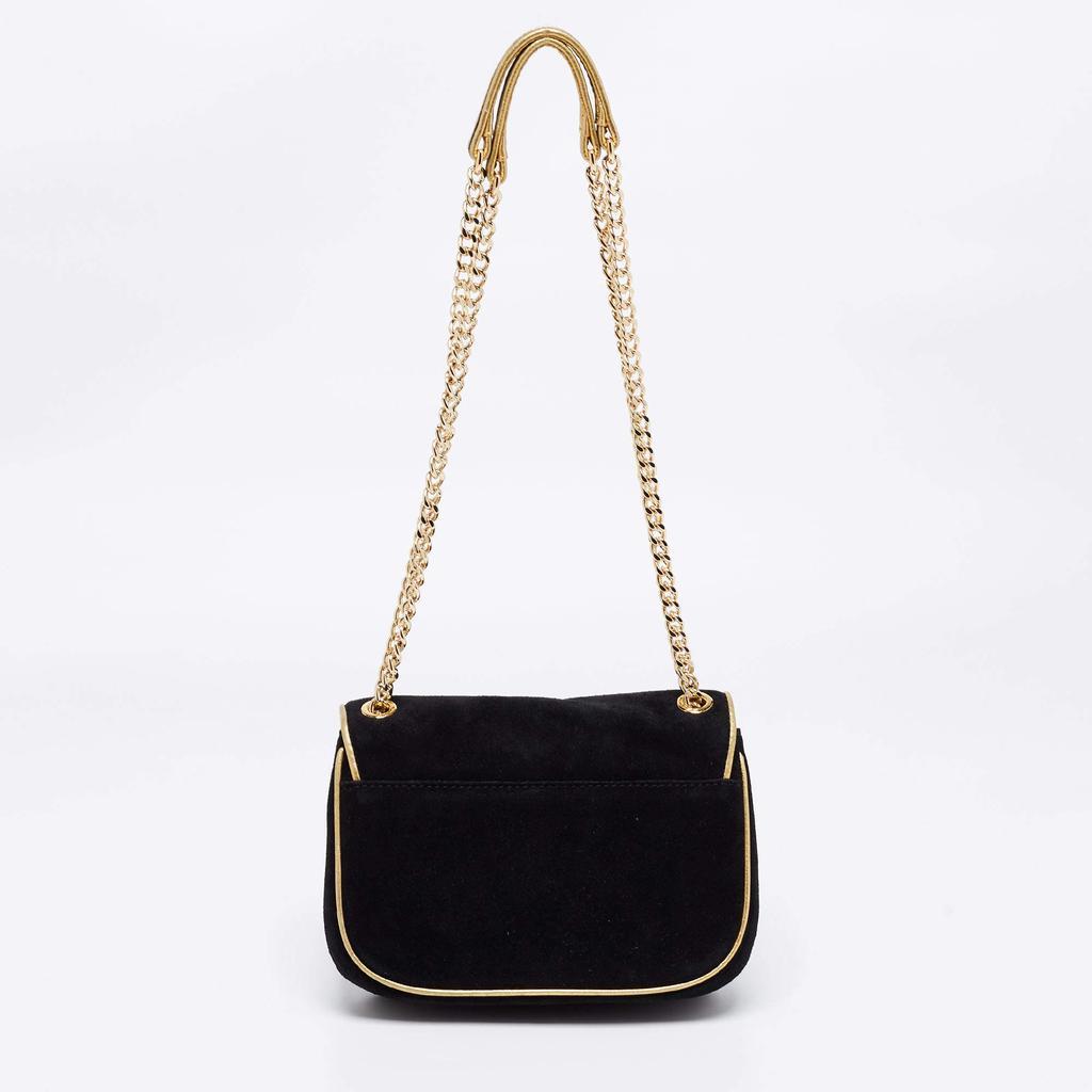 商品[二手商品] Michael Kors|Michael Kors Black/Gold Suede and Leather Small Sloan Shoulder Bag,价格¥2593,第6张图片详细描述