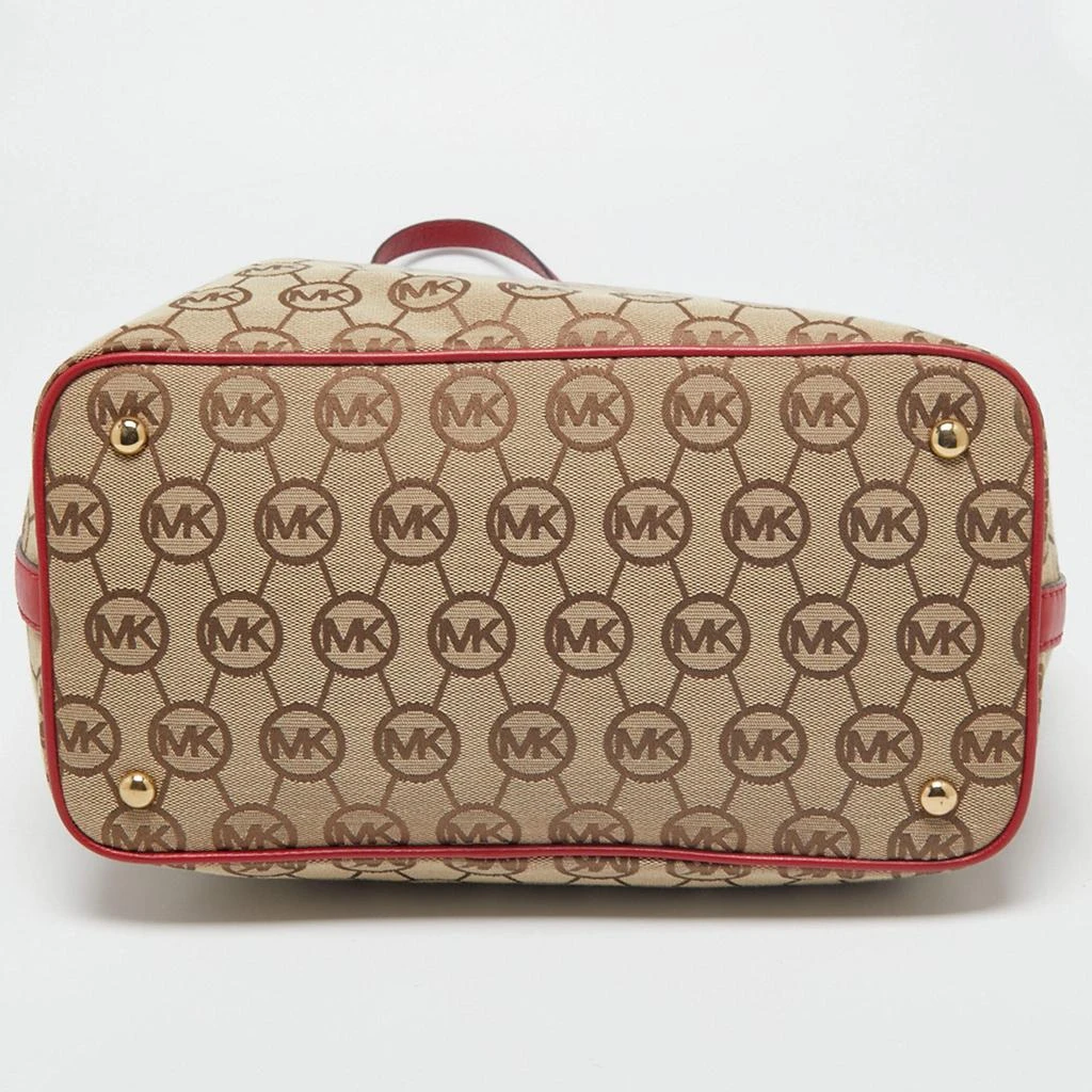 Micheal Kors Beige/Red Signature Canvas and Leather Jet Set Tote 商品