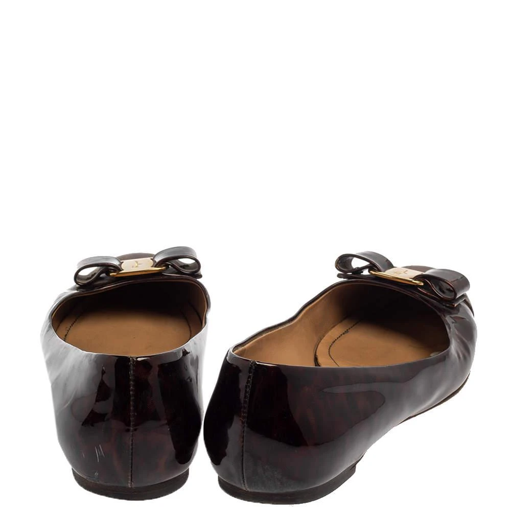 商品[二手商品] Salvatore Ferragamo| Salvatore Ferragamo Brown Lizard Embossed And Patent Leather Vara Bow Ballet Flats Size 40,价格¥813,第5张图片详细描述