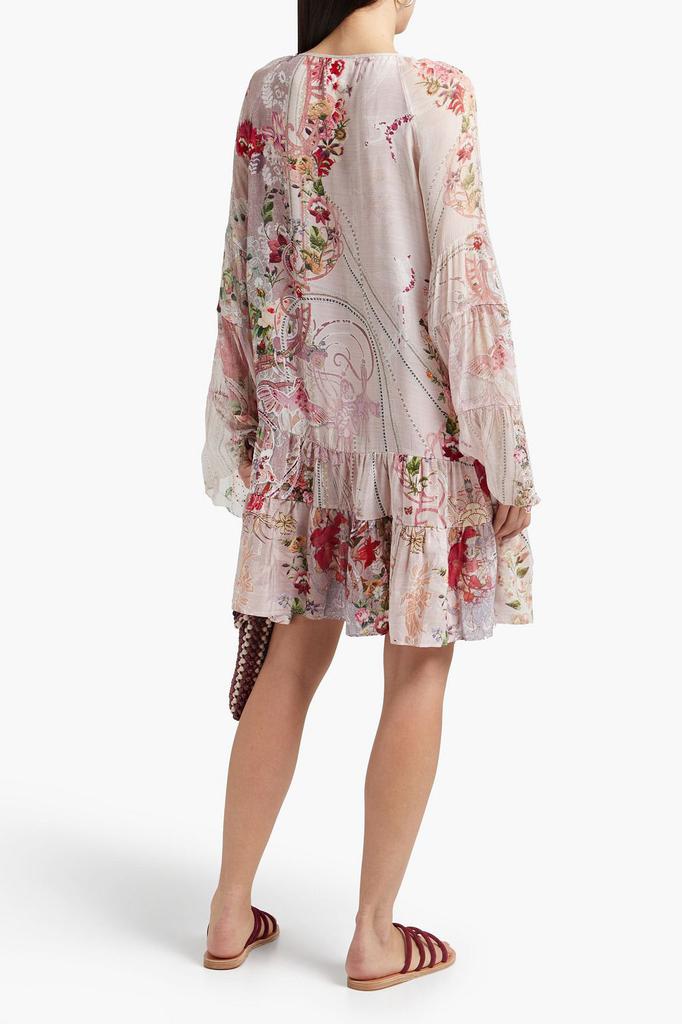 Crepon-paneled embellished printed silk crepe de chine mini dress商品第3张图片规格展示