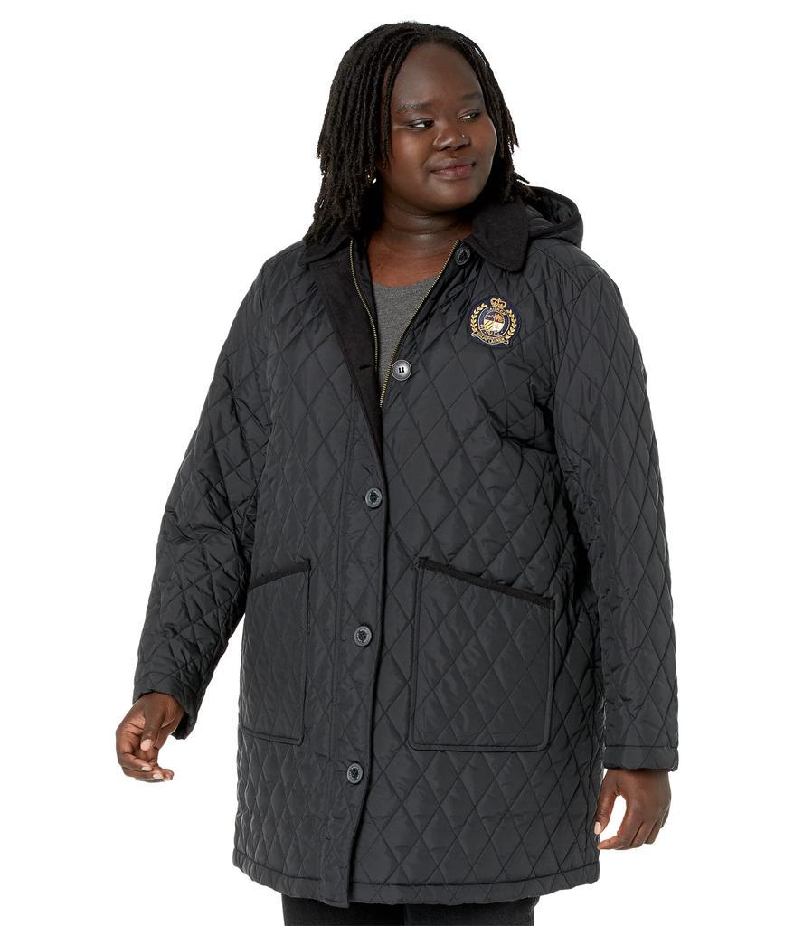 商品Ralph Lauren|Plus Size 3/4 Hooded Single Breasted Quilt Coat with Chest Patch,价格¥699,第1张图片