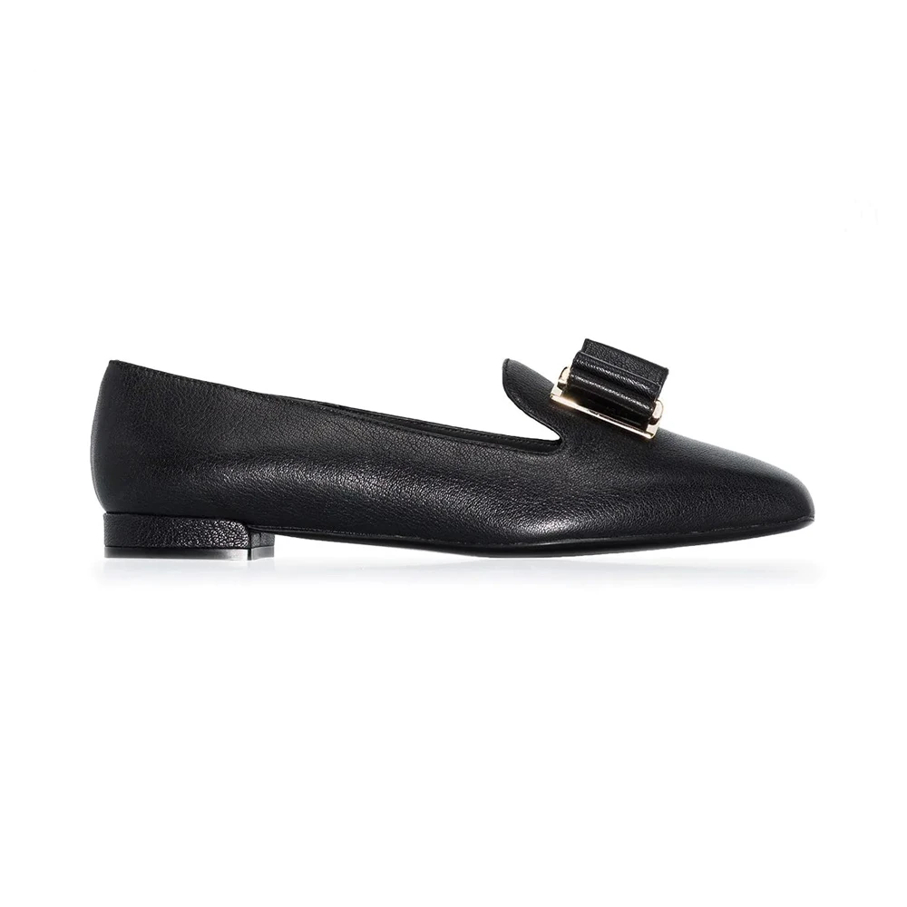 商品Salvatore Ferragamo|SALVATORE FERRAGAMO 女士黑色牛皮平底乐福鞋 01-R407-733751,价格¥4998,第1张图片