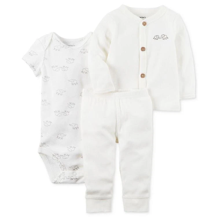 商品Carter's|3-Pc. Elephant Cardigan, Bodysuit & Jogger Pants Set, Baby Boys & Girls,价格¥75,第1张图片