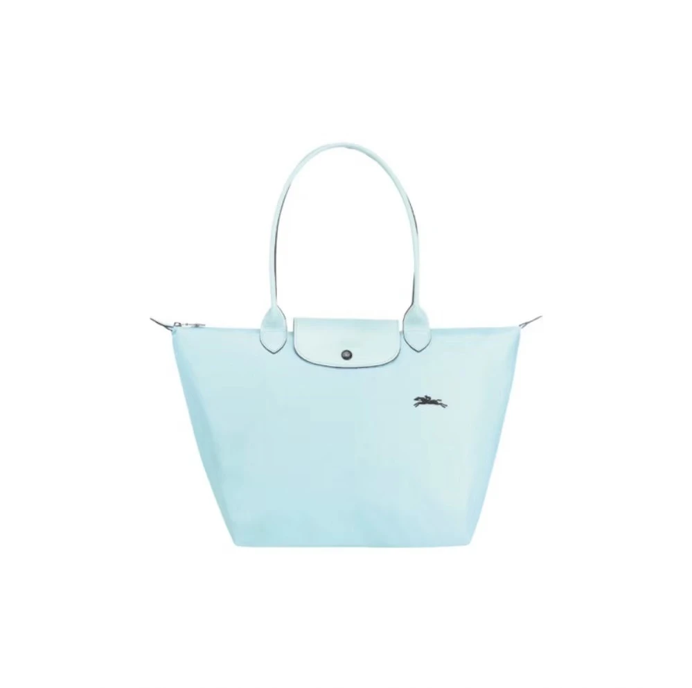 商品Longchamp|【SAvenue】LONGCHAMP 珑骧 Le Pliage Club 70周年款 聚酰胺帆布拼大牛皮长柄购物袋饺子手提单肩包 女款 大号 云雾蓝(提示：保税仓货品一人不可超过5单) 1899619P32（3597921821427）,价格¥624,第1张图片