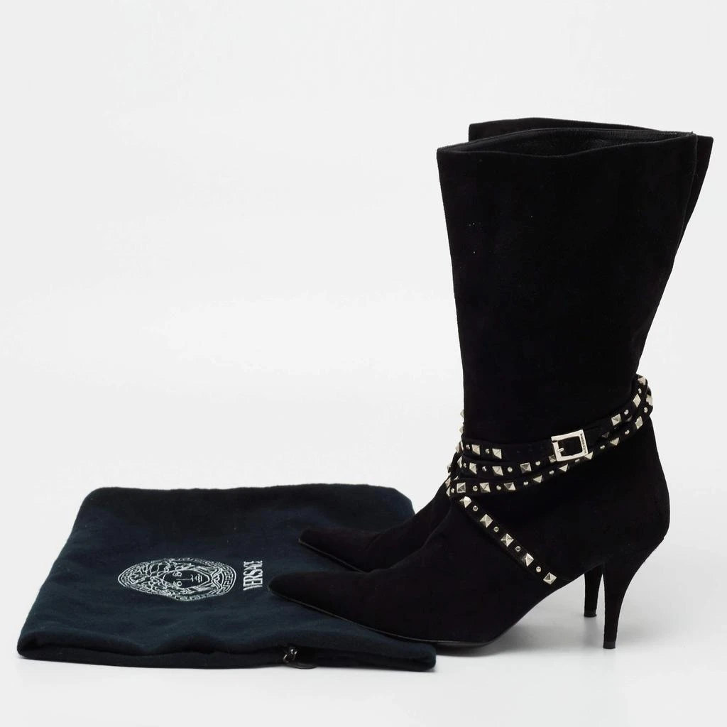 Versace Black Suede Studded Mid Calf Boots Size 38 商品