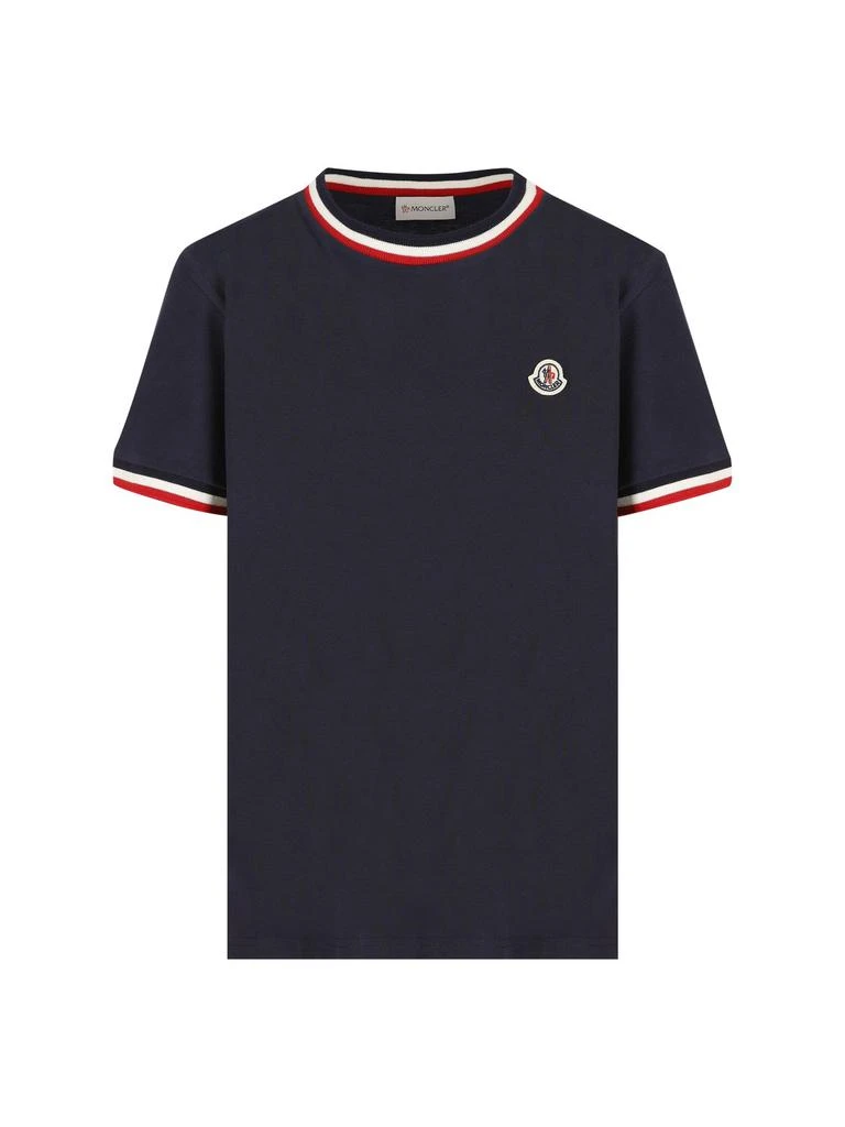 商品Moncler|Moncler Enfant Logo Patch Striped-Trim T-Shirt,价格¥641,第1张图片