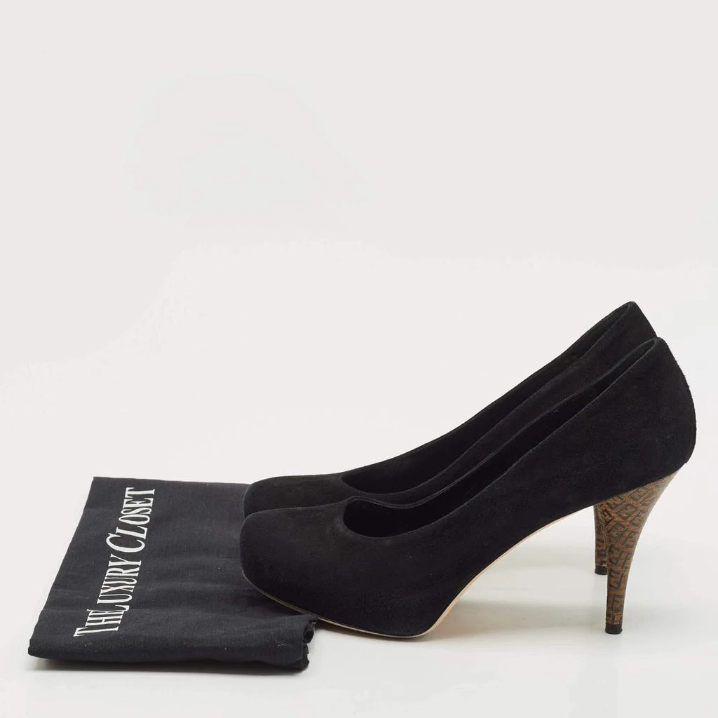 Fendi Black Suede Platform Logo Heel Pumps Size 38 商品