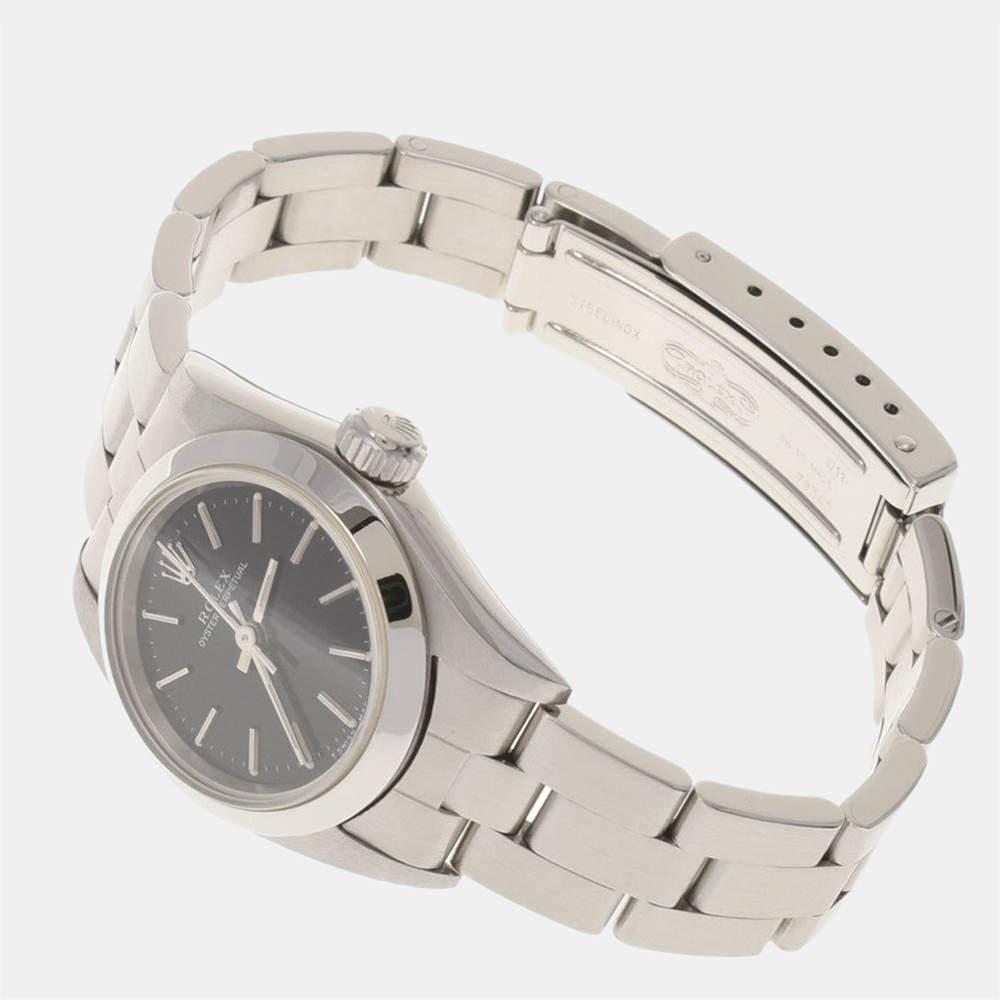 Rolex Black Stainless Steel Oyster Perpetual 67180 Automatic Women's Wristwatch 24 mm商品第3张图片规格展示