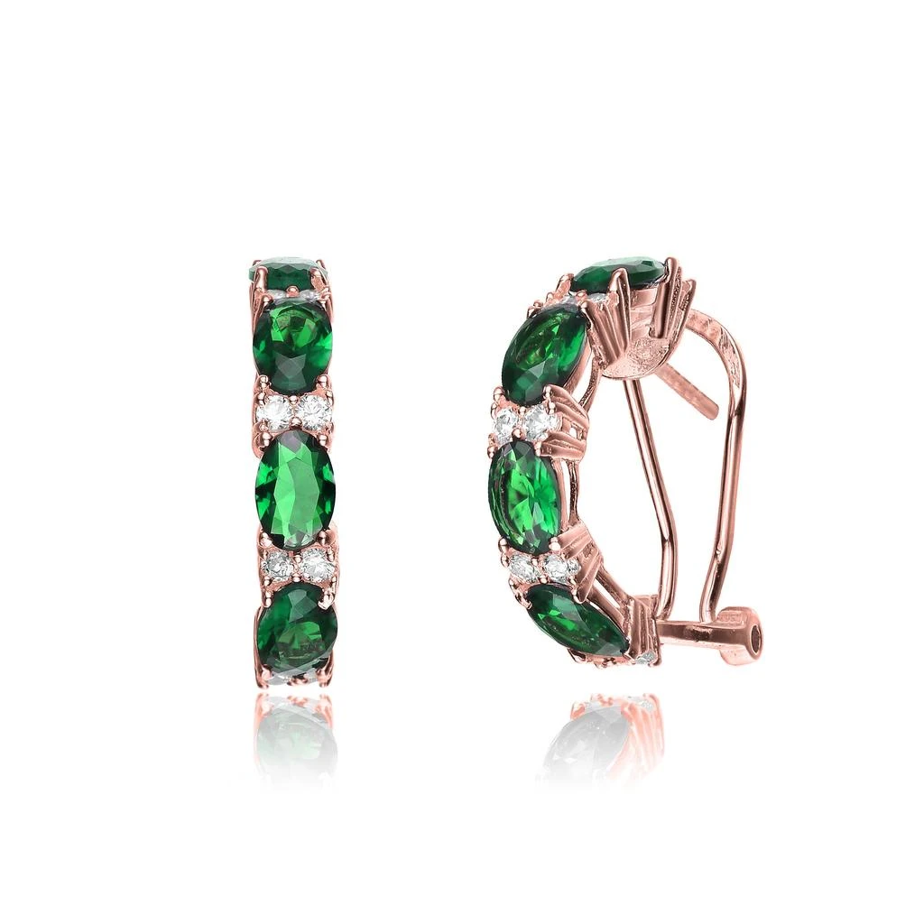 商品Genevive|18k Rose Gold Plated with Emerald & DIamond Cubic Zirconia Half Hoop Earrings in Sterling Silver,价格¥707,第2张图片详细描述