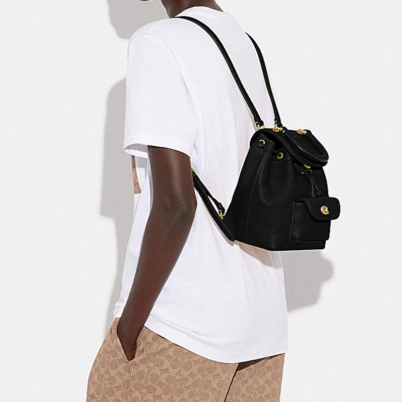 商品[国内直发] Coach|蔻驰 23 拉绳搭扣开合 牛皮革 背包双肩包 中号 女款 黑色,价格¥2602,第8张图片详细描述
