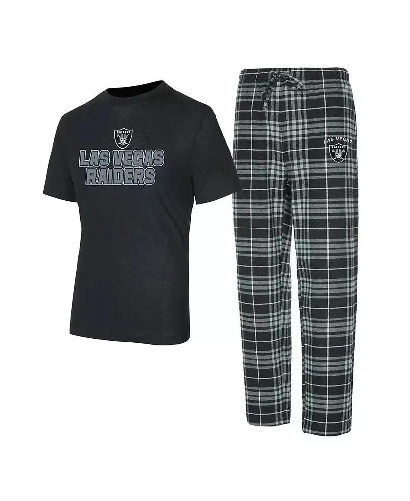 商品Concepts Sport|Men's Black/Gray Las Vegas Raiders Vector T-Shirt Flannel Pants Sleep Set,价格¥450,第1张图片