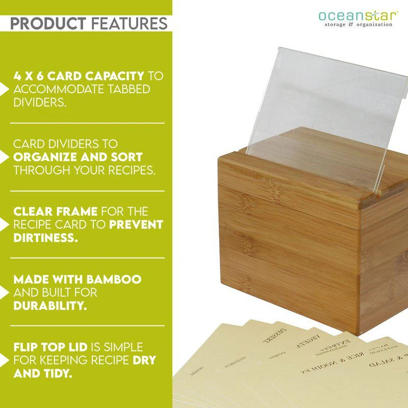商品Oceanstar|Oceanstar Bamboo Recipe Box with Divider RB1408,价格¥347,第2张图片详细描述