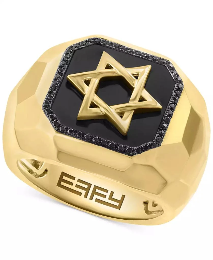 商品Effy|EFFY® Men's Onyx & Black Spinel (1/5 ct. t.w.) Star of David Ring in Sterling Silver & 14k Gold-Plate,价格¥1154,第1张图片