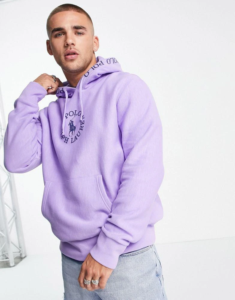 商品Ralph Lauren|Polo Ralph Lauren x ASOS exclusive collab hoodie with chest circle logo and hood logo taping in purple,价格¥1035,第1张图片