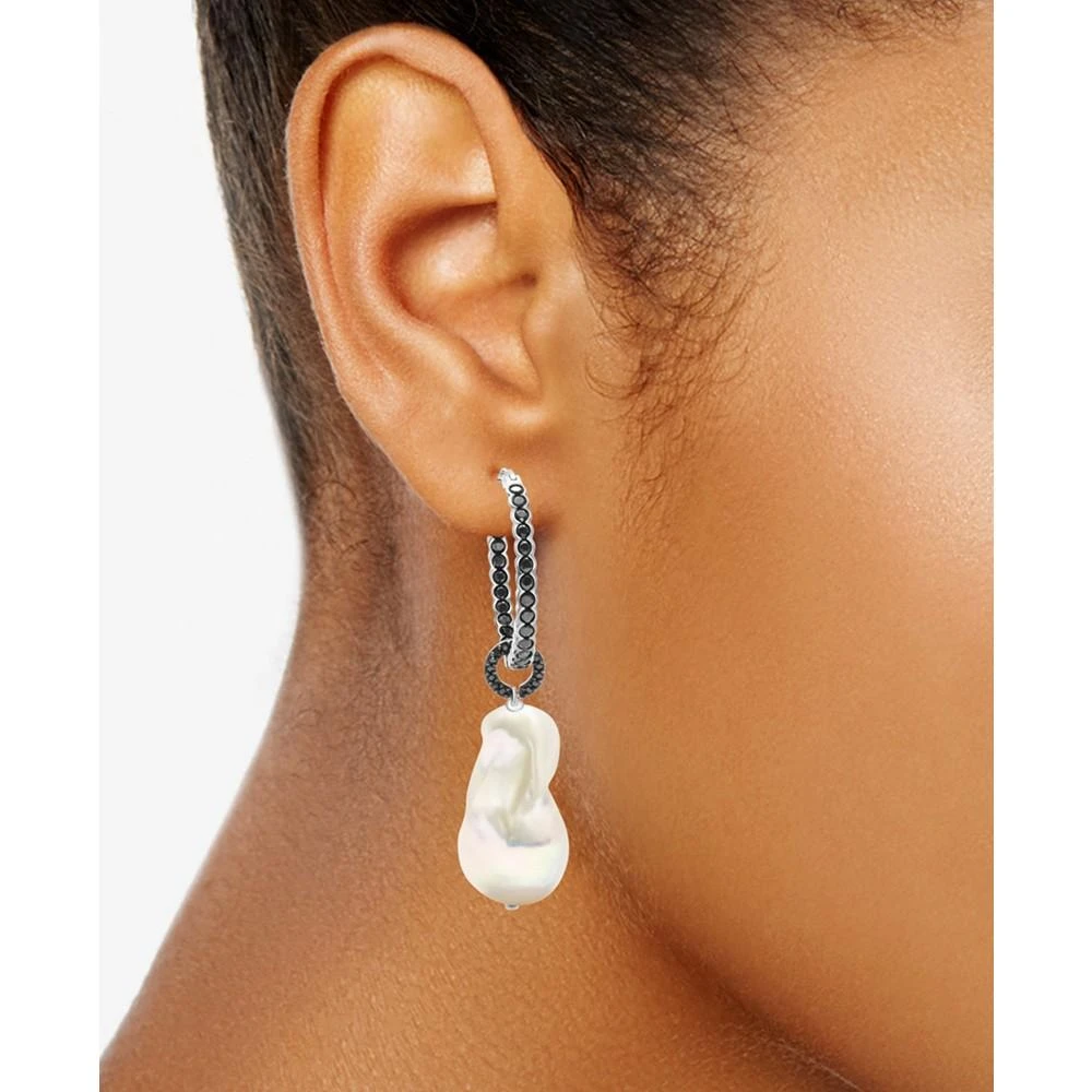商品Macy's|Cultured Freshwater Baroque Pearl (13-15mm) & Black Spinel (2-3/4 ct. t.w.) Dangle Hoop Earrings in Sterling Silver,价格¥3192,第2张图片详细描述