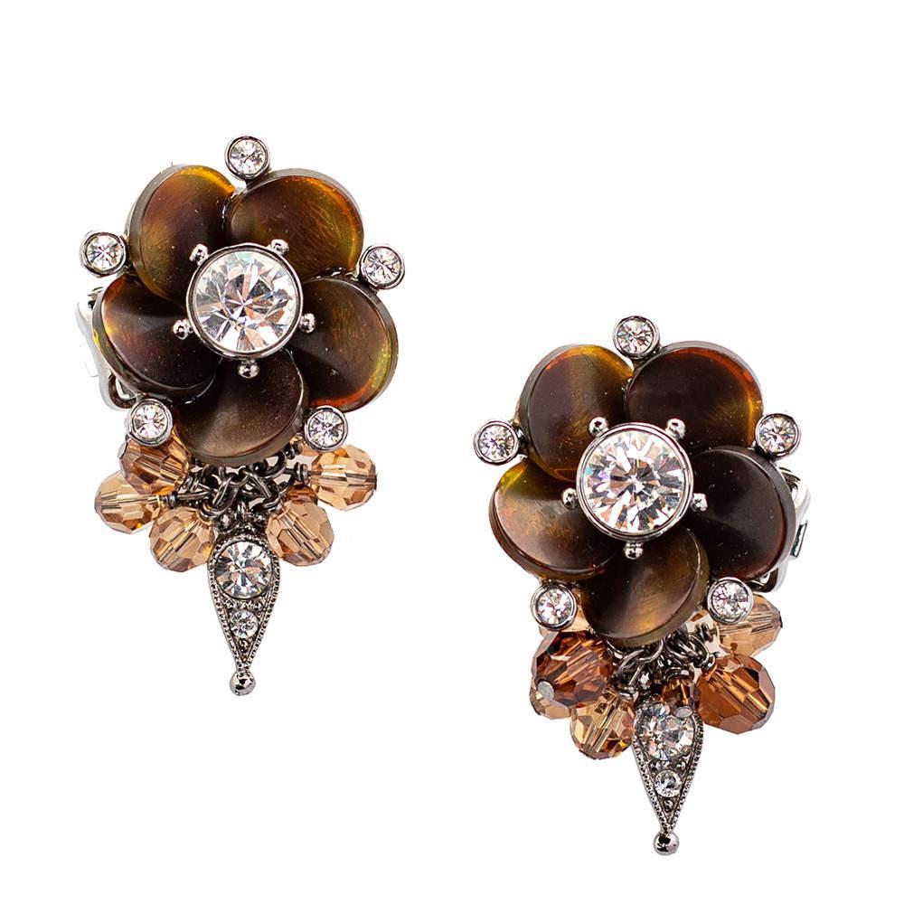 商品[二手商品] Dior|Dior Silver Tone Crystal Beaded Flower Clip On Earrings,价格¥3072,第5张图片详细描述