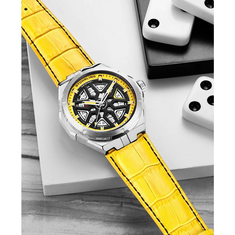 Men's Automatic Black Alligator Embossed Genuine Leather Strap with Yellow Stitching Watch 44mm 商品