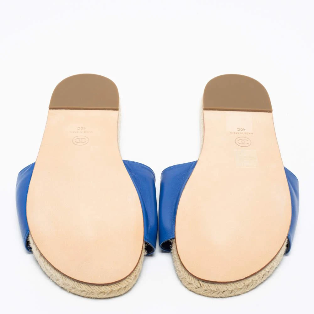 Chanel Blue Leather CC Logo Flat Espadrille Slides Size 40 商品