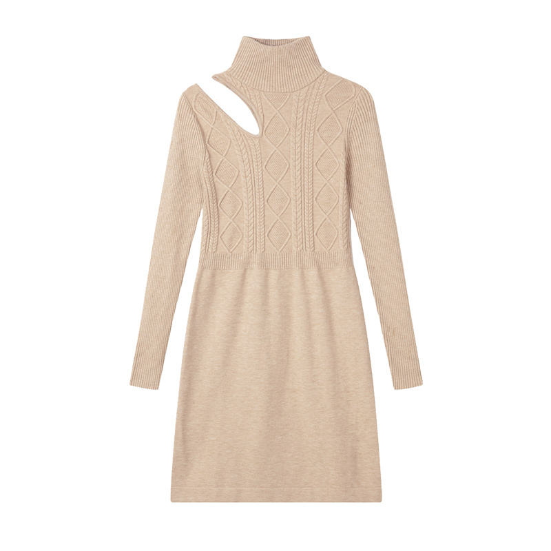 Saffron奶茶色修身肩部镂空高腰针织连衣裙 | Saffron Knit Dress - Latte商品第5张图片规格展示