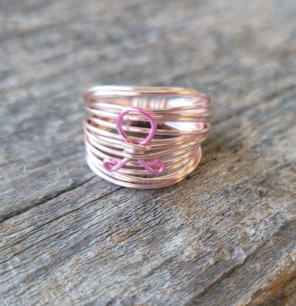 商品A Blonde and Her Bag|Marcia Wire Wrap Ring in Rose Gold with Breast Cancer Ribbon,价格¥210,第2张图片详细描述
