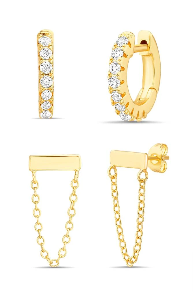 商品Paige Harper|Assorted 2-Piece Crystal Huggie Hoop & Chain Drop Earrings,价格¥34,第1张图片