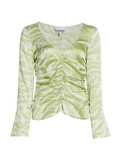 商品Ganni|Silk-Blend Ruched Top,价格¥1470,第1张图片