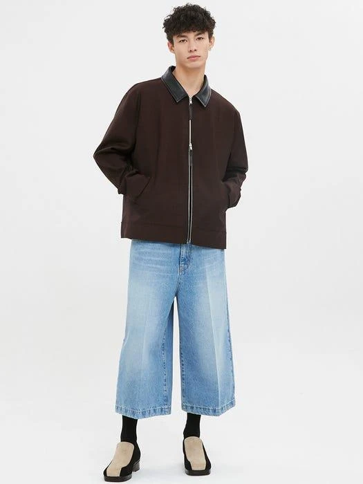 商品MOONSUN|Leather Collar Wool Blend Shirt Jacket Dark Brown,价格¥2153,第3张图片详细描述