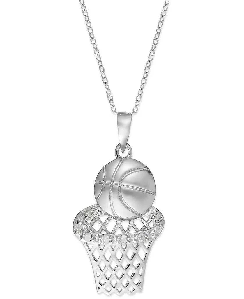 商品Macy's|Diamond Basketball and Hoop Pendant Necklace in Sterling Silver (1/10 ct. t.w.),价格¥758,第1张图片