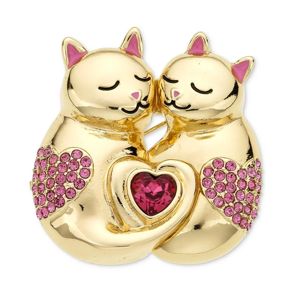 商品Charter Club|Gold-Tone Crystal Heart Cuddle Cat Pin, Created for Macy's,价格¥37,第1张图片