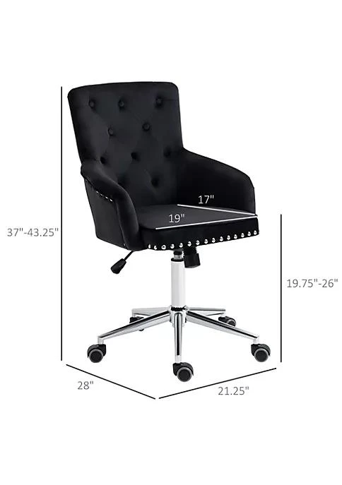 商品belk|Modern Mid Back Desk Chair With Nailhead Trim Swivel Home Office Chair With Button Tufted Velvet Back Adjustable Height Curved Padded Armrests And Rocking Function Black,价格¥1362,第4张图片详细描述
