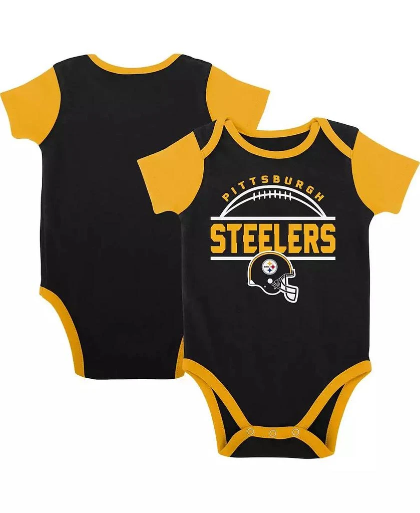 商品Outerstuff|Baby Boys and Girls Black, Gold Pittsburgh Steelers Home Field Advantage Three-Piece Bodysuit, Bib and Booties Set,价格¥240,第1张图片