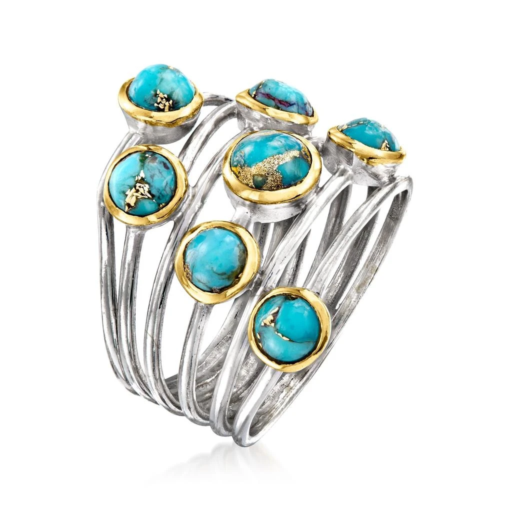 商品Ross-Simons|Turquoise Highway Ring in Sterling Silver and 18kt Gold Over Sterling,价格¥787,第3张图片详细描述