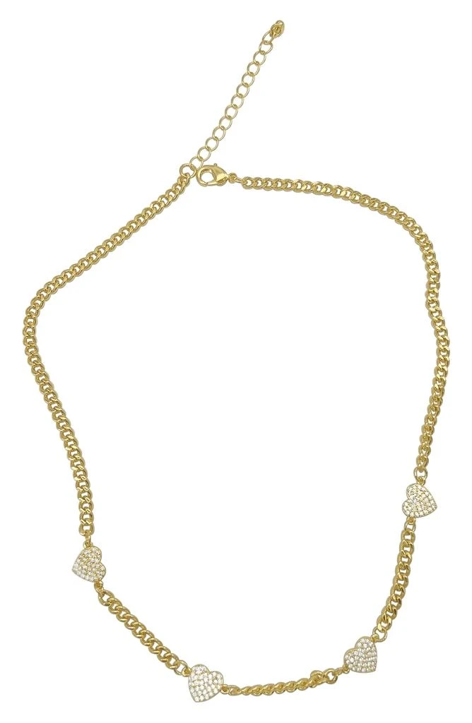 商品ADORNIA|Pavé CZ Heart Station Curb Chain Necklace,价格¥180,第2张图片详细描述