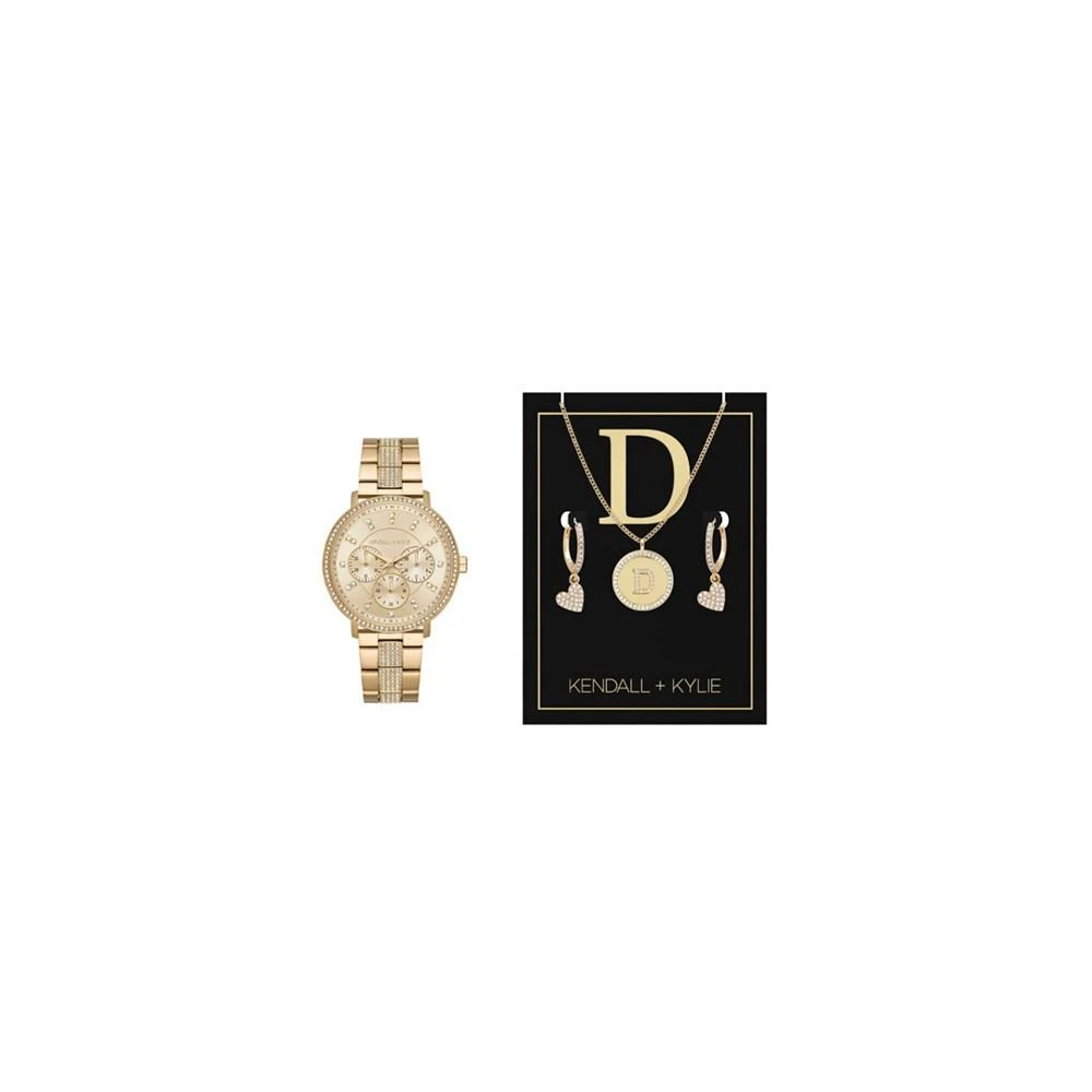 商品KENDALL & KYLIE|Women's Analog Shiny Gold-Tone Metal Alloy Bracelet Watch 38mm Gift Set,价格¥150,第1张图片