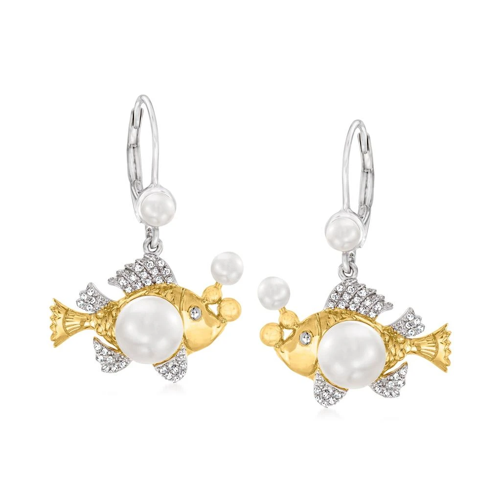 商品Ross-Simons|Ross-Simons 3.5-7.5mm Cultured Pearl and . Diamond Fish Drop Earrings in 2-Tone Sterling Silver,价格¥1254,第1张图片