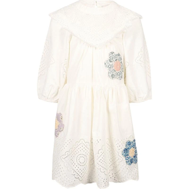 商品Sea|Flowers patches lace collar detailing perforated dress in white,价格¥1462,第1张图片