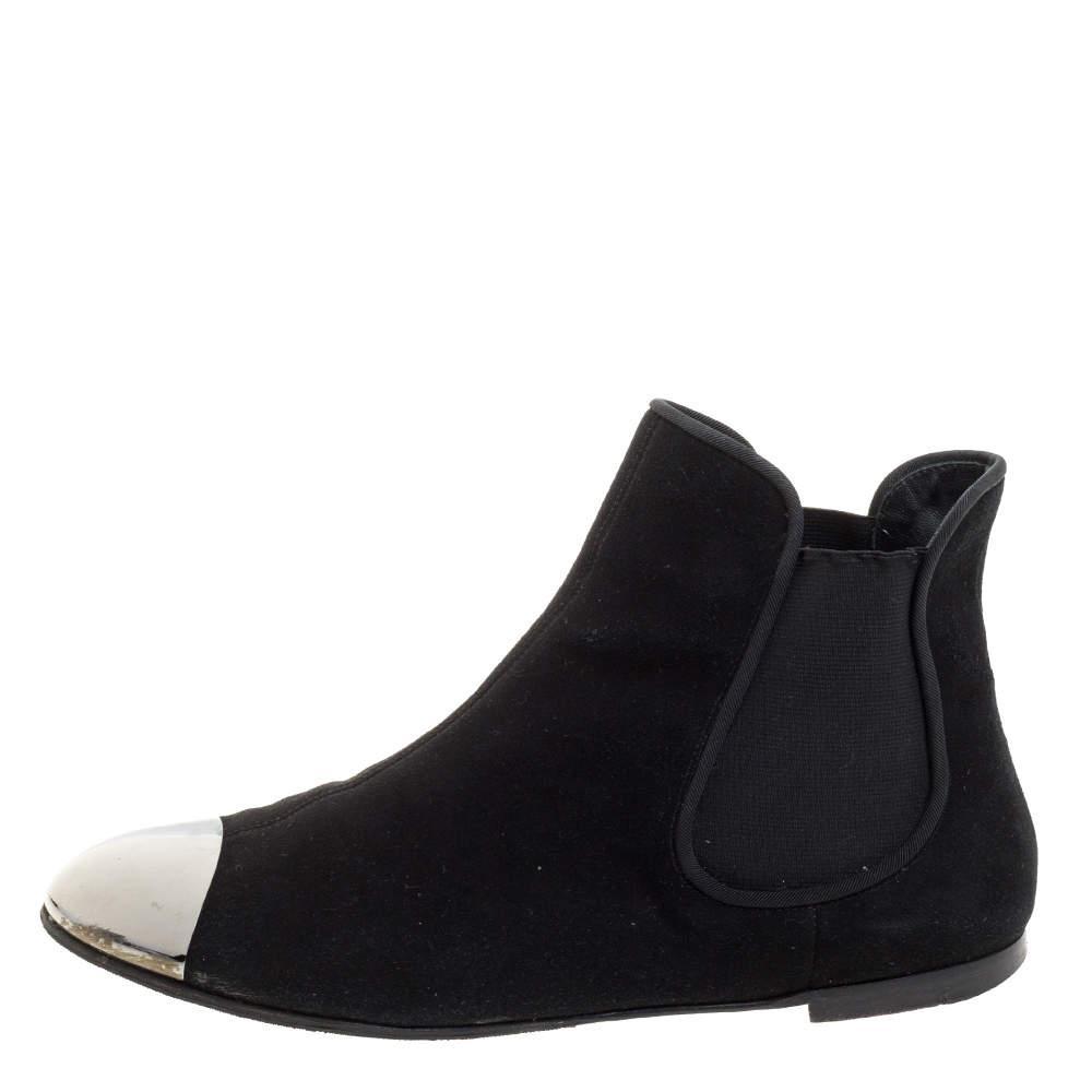 商品[二手商品] Giuseppe Zanotti|Giuseppe Zanotti Black Suede Leather Metal Cap Ankle Booties Size 40,价格¥1323,第4张图片详细描述