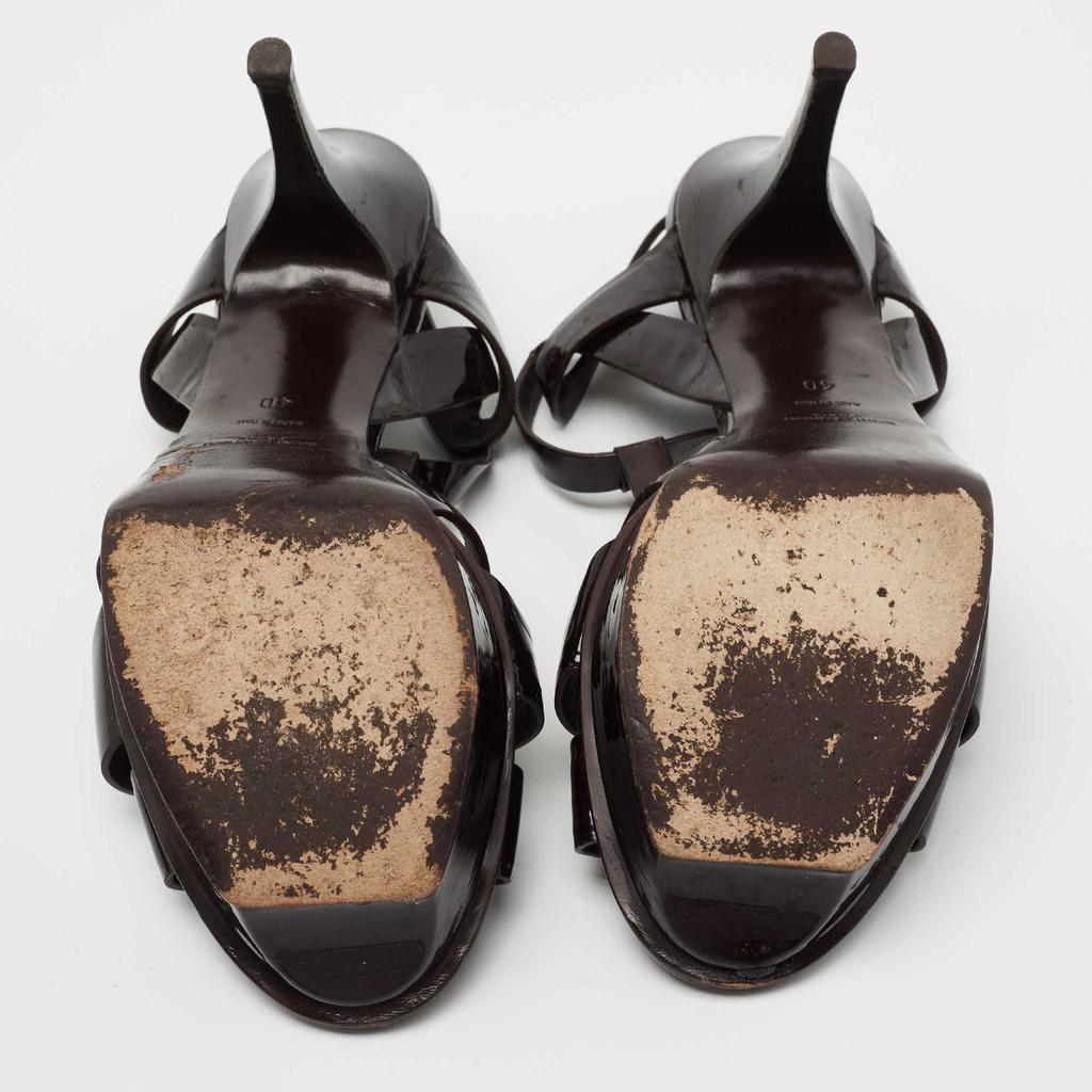 Saint Laurent Dark Brown Patent Leather Tribute Platform Sandals Size 40商品第6张图片规格展示