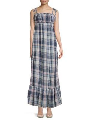 商品Love Ady|​Plaid Tie Shoulder Tiered Maxi Dress,价格¥159,第1张图片